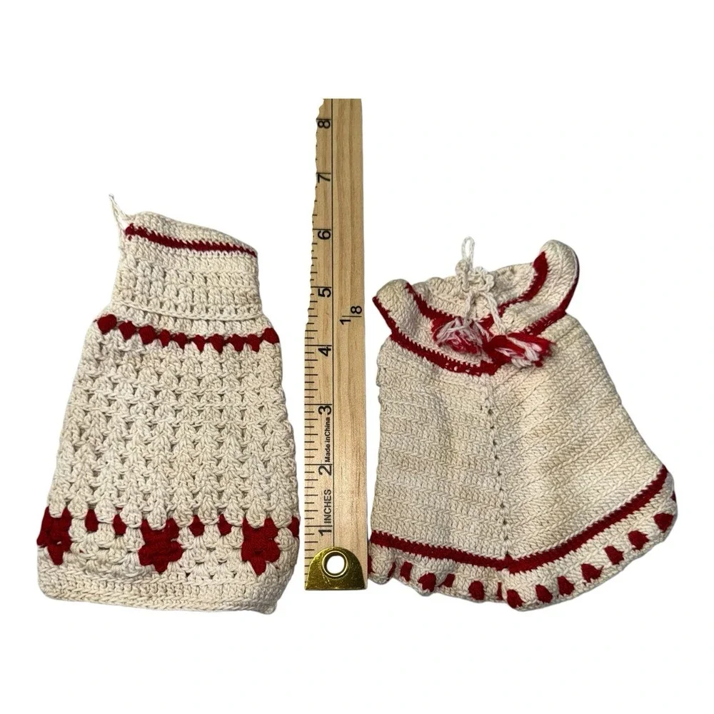 Vintage Crocheted Dress Shaped Pot Holders Hanging Loop 6 pcs